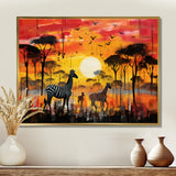 Zebra Roaming In The Savanna Under The Setting Sun - Zebra Large Canvas Wall Art