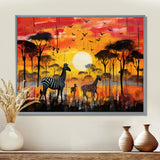 Zebra Roaming In The Savanna Under The Setting Sun - Zebra Large Canvas Wall Art