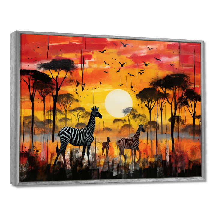 Zebra Roaming In The Savanna Under The Setting Sun - Zebra Large Canvas Wall Art