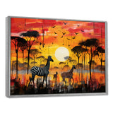 Zebra Roaming In The Savanna Under The Setting Sun - Zebra Large Canvas Wall Art