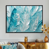Bold White And Turquoise Boho Feathers Painting - Feathers Living Room Wall Art