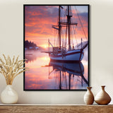 Sailboat Entering The Harbor In Sunset Mist - Boat Canvas Wall Art