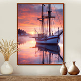 Sailboat Entering The Harbor In Sunset Mist - Boat Canvas Wall Art