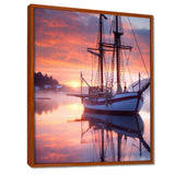 Sailboat Entering The Harbor In Sunset Mist - Boat Canvas Wall Art
