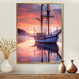 Sailboat Entering The Harbor In Sunset Mist - Boat Canvas Wall Art