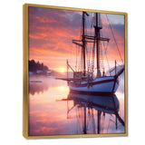 Sailboat Entering The Harbor In Sunset Mist - Boat Canvas Wall Art
