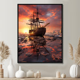 Old Boat Breaking Through The Arctic Ice River - Boat Canvas Wall Art