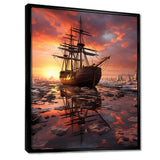 Old Boat Breaking Through The Arctic Ice River - Boat Canvas Wall Art