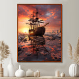 Old Boat Breaking Through The Arctic Ice River - Boat Canvas Wall Art