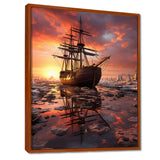 Old Boat Breaking Through The Arctic Ice River - Boat Canvas Wall Art