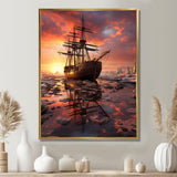 Old Boat Breaking Through The Arctic Ice River - Boat Canvas Wall Art