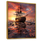 Old Boat Breaking Through The Arctic Ice River - Boat Canvas Wall Art