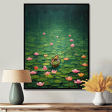 Pink Lotus River Tranquility Single Dinghy Floating - Boat Canvas Wall Art