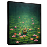 Pink Lotus River Tranquility Single Dinghy Floating - Boat Canvas Wall Art