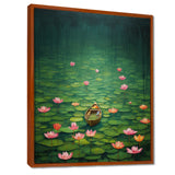 Pink Lotus River Tranquility Single Dinghy Floating - Boat Canvas Wall Art