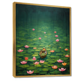 Pink Lotus River Tranquility Single Dinghy Floating - Boat Canvas Wall Art