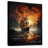 Fierce Sailboat Entering The Fjord Red Sunset - Boat Canvas Wall Art