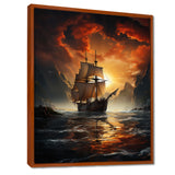 Fierce Sailboat Entering The Fjord Red Sunset - Boat Canvas Wall Art