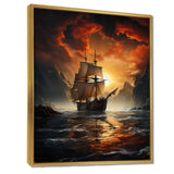 Fierce Sailboat Entering The Fjord Red Sunset - Boat Canvas Wall Art