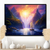 Sailboat Leaving The Fjord Harber Magical Sunset - Boat Canvas Wall Art