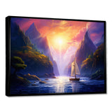 Sailboat Leaving The Fjord Harber Magical Sunset - Boat Canvas Wall Art