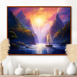 Sailboat Leaving The Fjord Harber Magical Sunset - Boat Canvas Wall Art