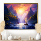 Sailboat Leaving The Fjord Harber Magical Sunset - Boat Canvas Wall Art