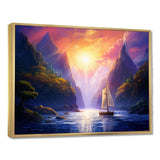 Sailboat Leaving The Fjord Harber Magical Sunset - Boat Canvas Wall Art