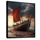 Coastal Quietness Red Sailboat Stranded On Desert Beach - Boat Canvas Wall Art