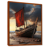 Coastal Quietness Red Sailboat Stranded On Desert Beach - Boat Canvas Wall Art