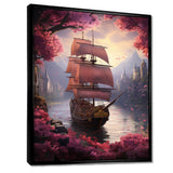 Triumph Sailboat Arriving In Pink Blossoming Harbor - Boat Canvas Wall Art