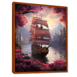 Triumph Sailboat Arriving In Pink Blossoming Harbor - Boat Canvas Wall Art