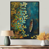 Dinghy Floating Of Autumn Lake - Boat Canvas Wall Art