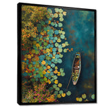 Dinghy Floating Of Autumn Lake - Boat Canvas Wall Art