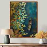 Dinghy Floating Of Autumn Lake - Boat Canvas Wall Art