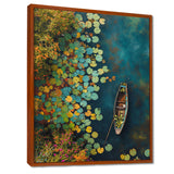 Dinghy Floating Of Autumn Lake - Boat Canvas Wall Art