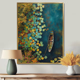 Dinghy Floating Of Autumn Lake - Boat Canvas Wall Art