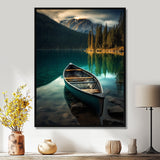 Canoe On Blue Forest Mountain Lake - Boat Canvas Wall Art