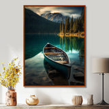 Canoe On Blue Forest Mountain Lake - Boat Canvas Wall Art