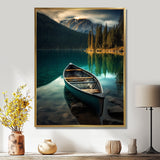 Canoe On Blue Forest Mountain Lake - Boat Canvas Wall Art