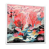 Deep Ocean Red Coral With Little Fishes Retro Illustration - Coral Wall Decor