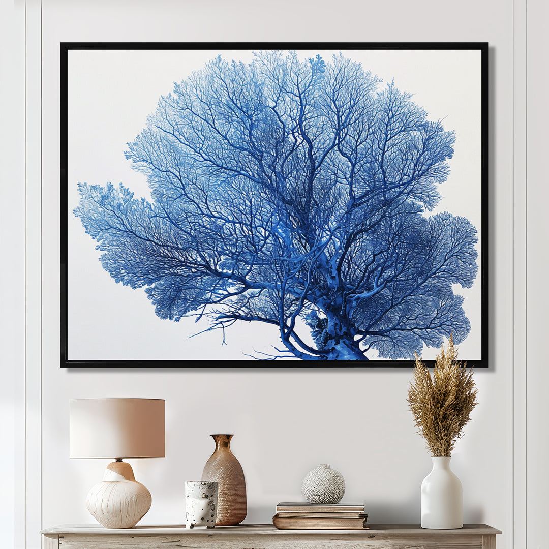 Detailed Blue Coral On White Retro Illustration - Coral Wall Decor