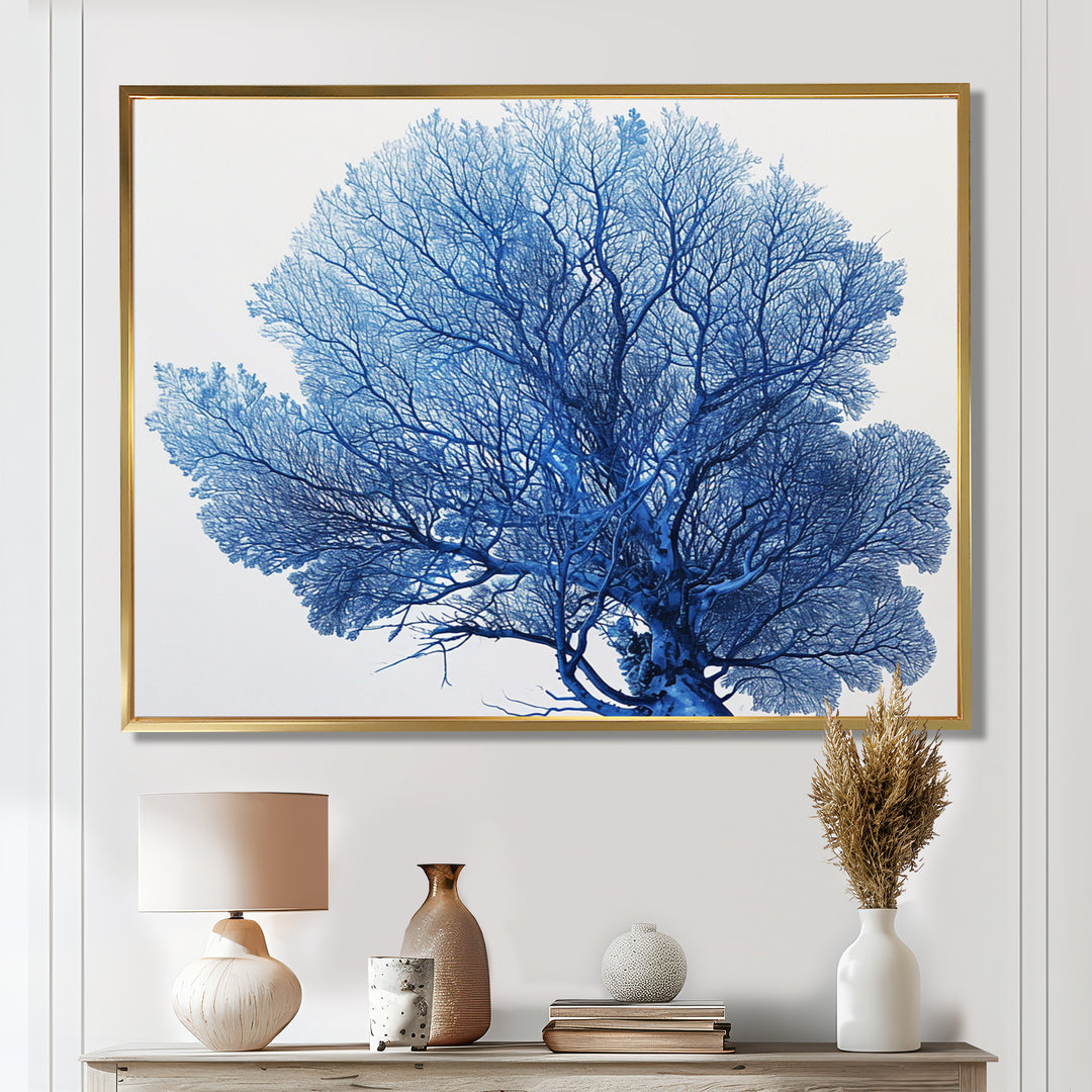 Detailed Blue Coral On White Retro Illustration - Coral Wall Decor