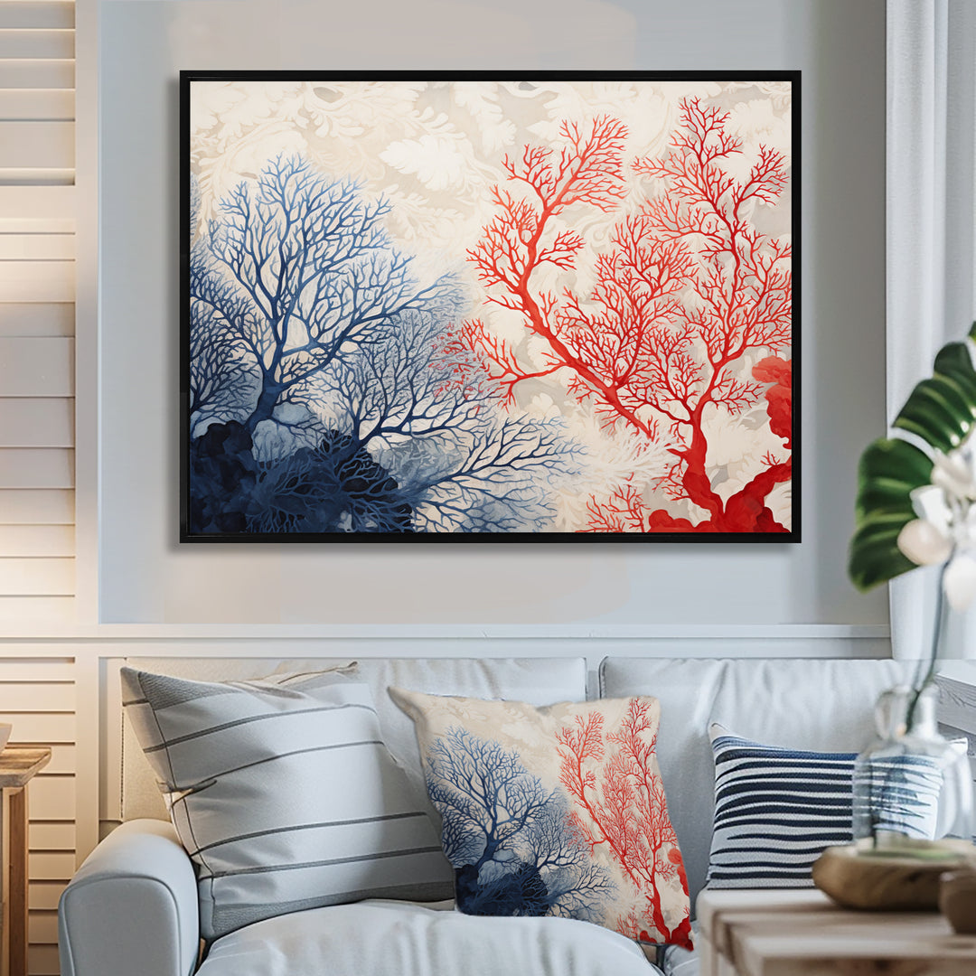 Red And Blue Deep Ocean Coral Retro Illustration - Coral Wall Art Prints