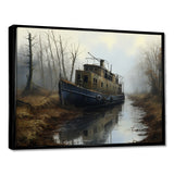 Deserted Fisherman Boat Alone In Misty River - Boat Canvas Wall Art