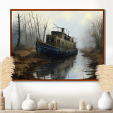 Deserted Fisherman Boat Alone In Misty River - Boat Canvas Wall Art