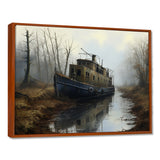 Deserted Fisherman Boat Alone In Misty River - Boat Canvas Wall Art
