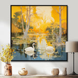 Two Swans In Yellow Autumn Lake - Swans Wall Art Prints