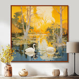 Two Swans In Yellow Autumn Lake - Swans Wall Art Prints