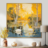 Two Swans In Yellow Autumn Lake - Swans Wall Art Prints